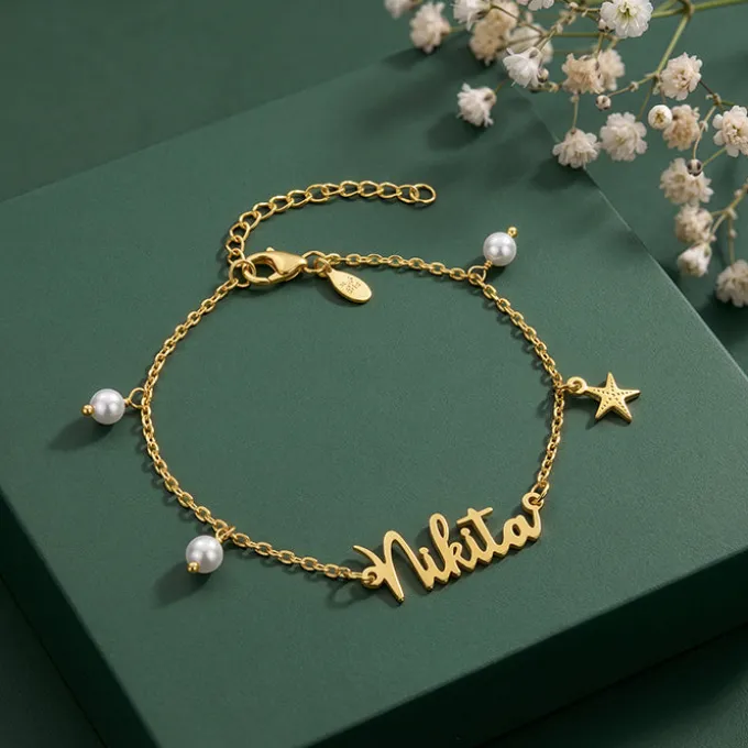Golden Personalised Pretty Starfish Bracelet