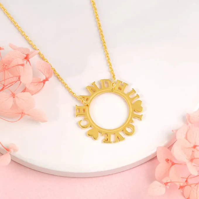 Golden Personalised Round Name Necklace