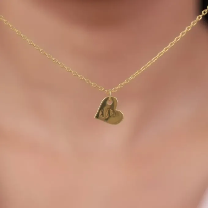 Golden Personalised Shy Heart Pendant