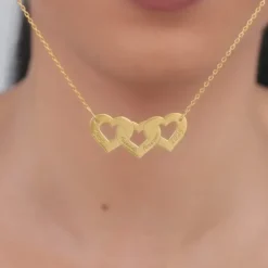 Golden Personalised Triple Heart BFF Necklace