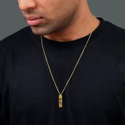 Golden Personalised Vertical Bar Name Pendant with Box Chain For Him