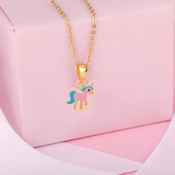 Golden Pie Unicorn Kids Pendant with Link Chain (7-10 yrs)