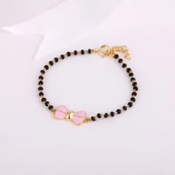 Golden Pink Bow Infant Bracelet (0-18 months)
