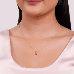 Golden Pink Pear Pendant With Link Chain