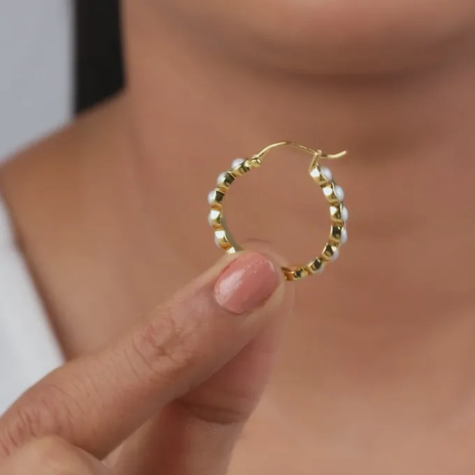 Golden Pola Pearl Hoops