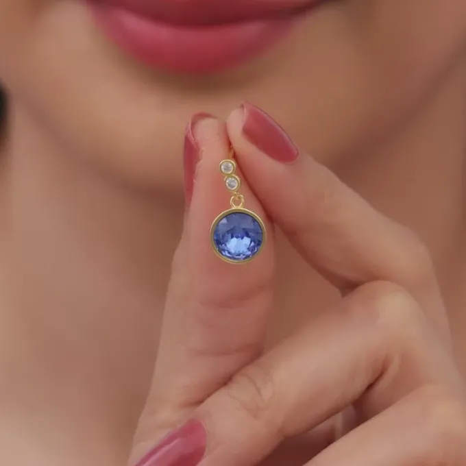 Golden Sapphire Blue Sphere Earrings