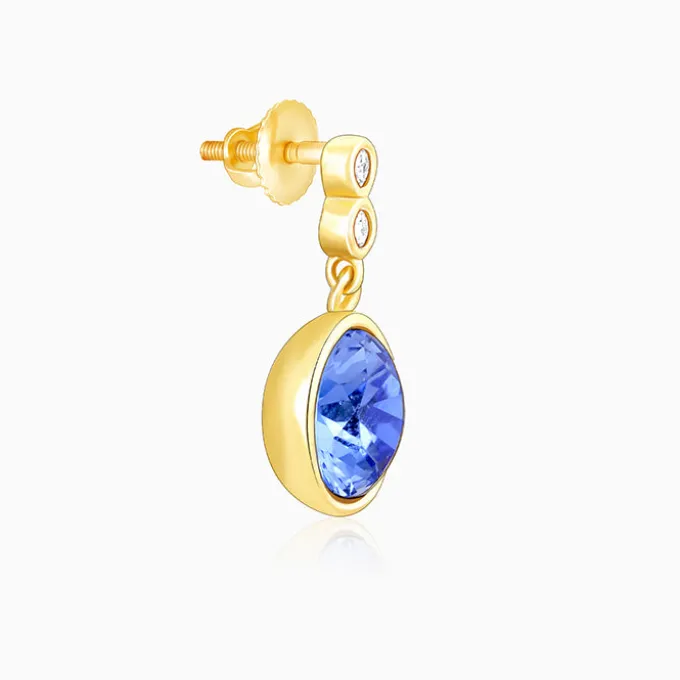 Golden Sapphire Blue Sphere Earrings