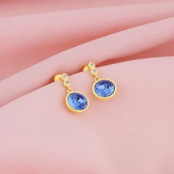 Golden Sapphire Blue Sphere Earrings