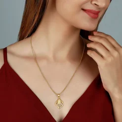 Golden Sun Leaf Pendant With Link Chain