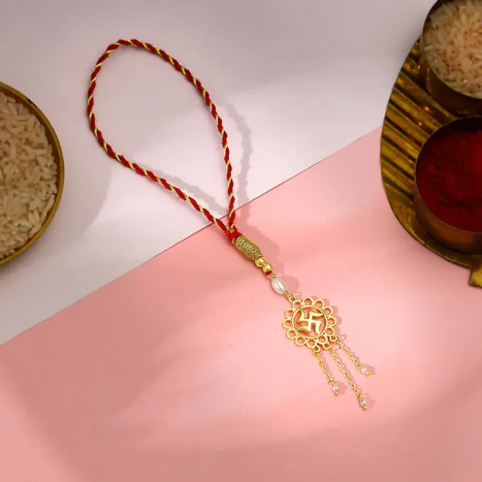 Golden Swastik Bloom Lumba Rakhi