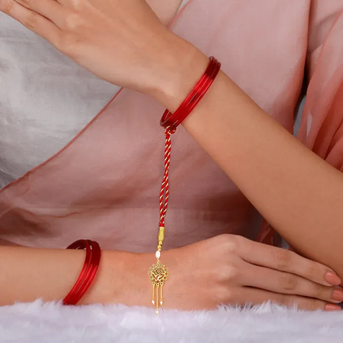 Golden Swastik Bloom Lumba Rakhi