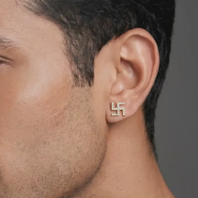 Golden Swastik Shine Stud For Him