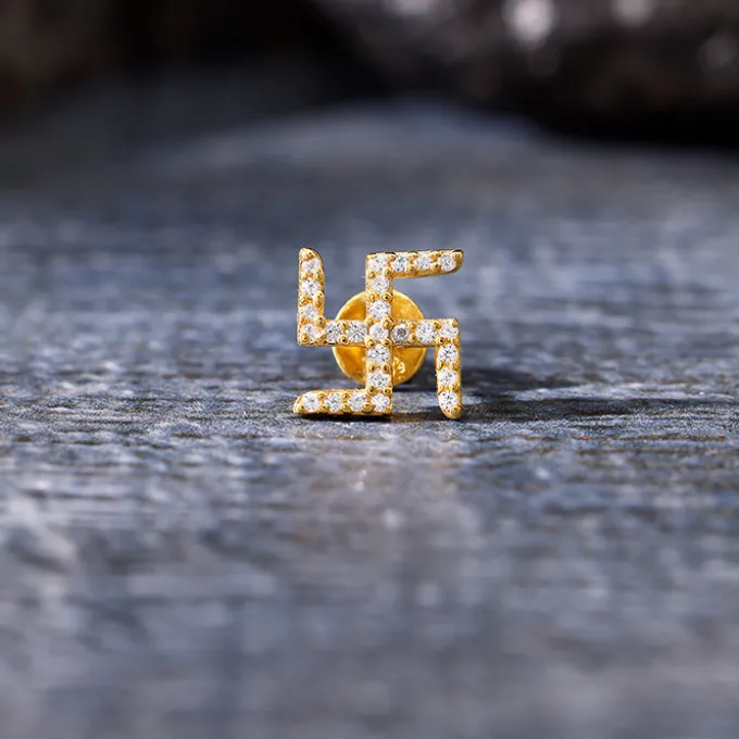 Golden Swastik Shine Stud For Him