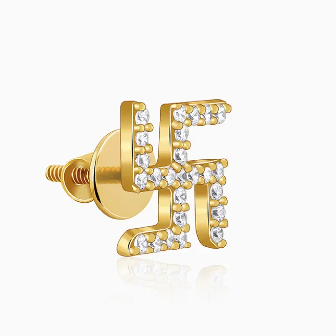 Golden Swastik Shine Stud For Him