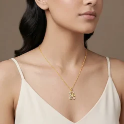 Golden Teddy Hug Pendant With Link Chain