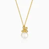 Golden Theda Blossom Pearl Pendant with Link Chain