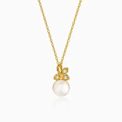 Golden Theda Blossom Pearl Pendant with Link Chain
