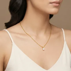 Golden Theda Blossom Pearl Pendant with Link Chain