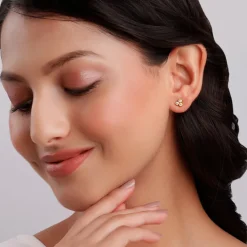 Golden Three-Stoned Stud Earrings