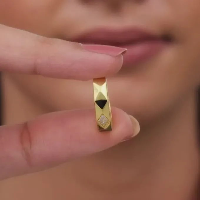 Golden Tri-Facet Ring For Her