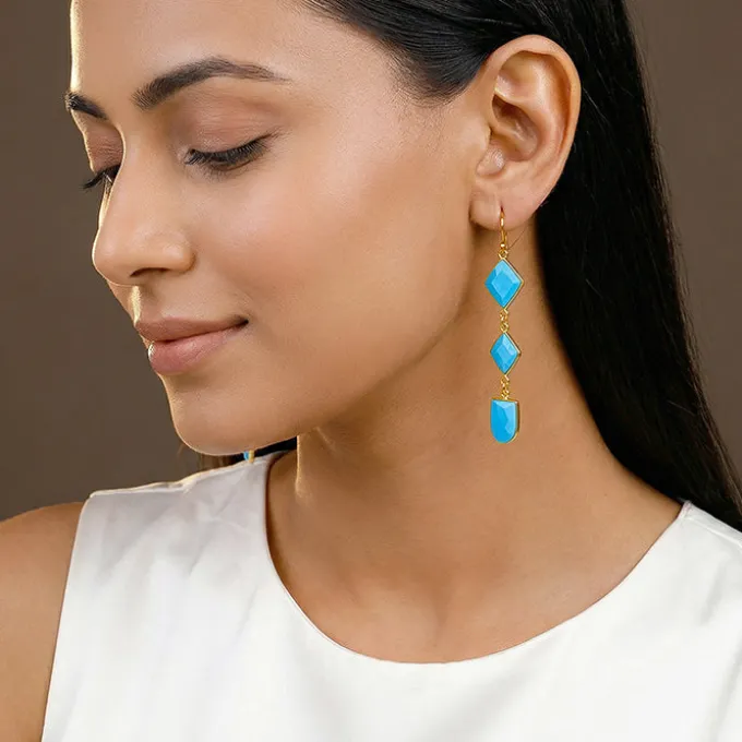 Golden Turquoise Drift Dangler Earrings