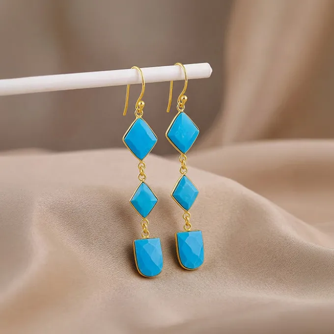 Golden Turquoise Drift Dangler Earrings