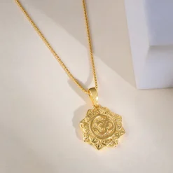 Golden Unique Om Pendant With Box Chain