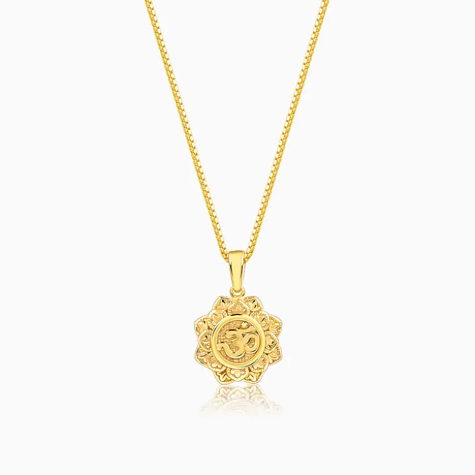 Golden Unique Om Pendant With Box Chain