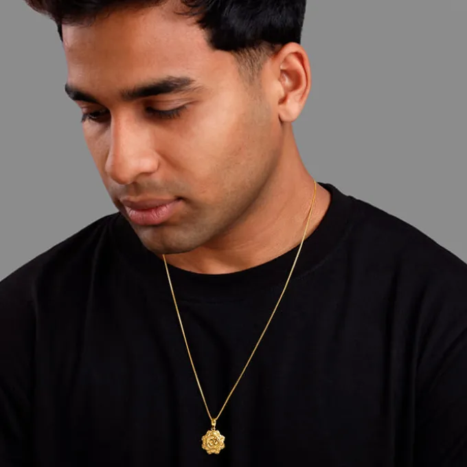 Golden Unique Om Pendant With Box Chain