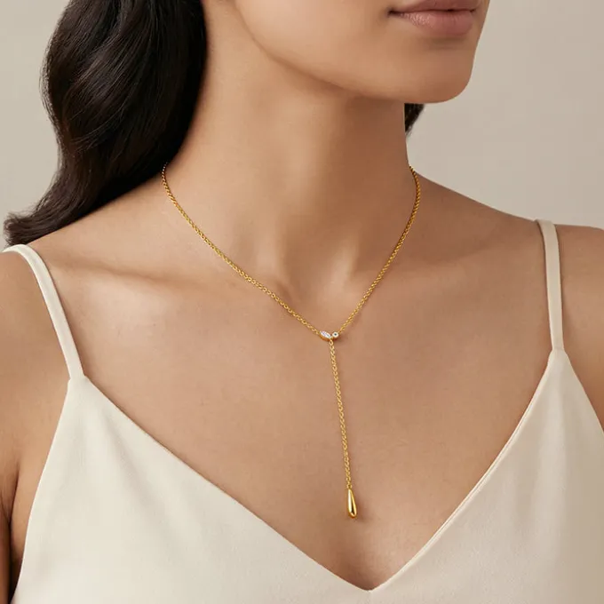 Golden Waterfall Lariat Necklace