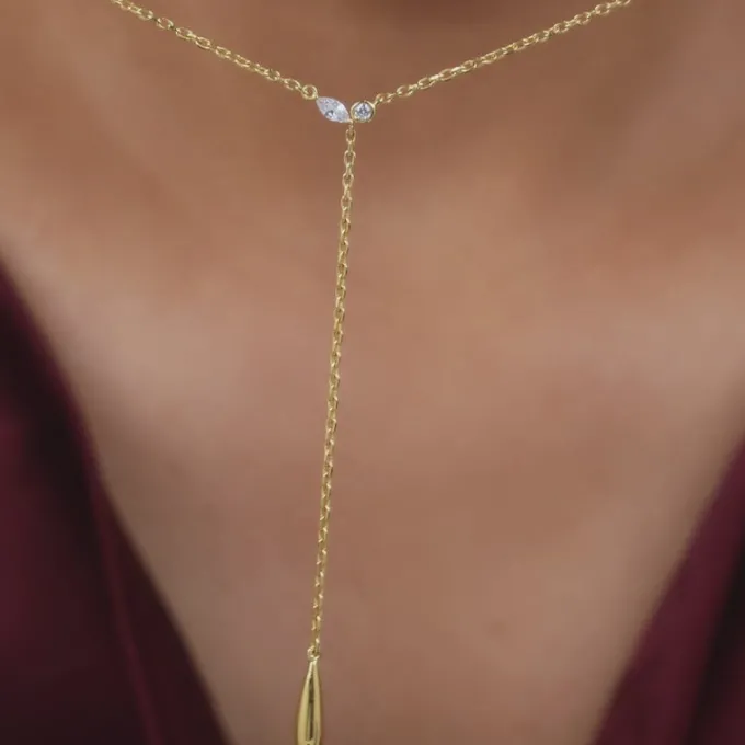 Golden Waterfall Lariat Necklace