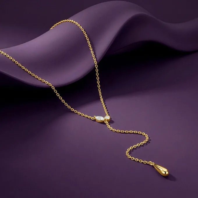 Golden Waterfall Lariat Necklace