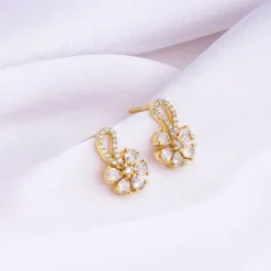 Golden White Floral Damsel Earrings