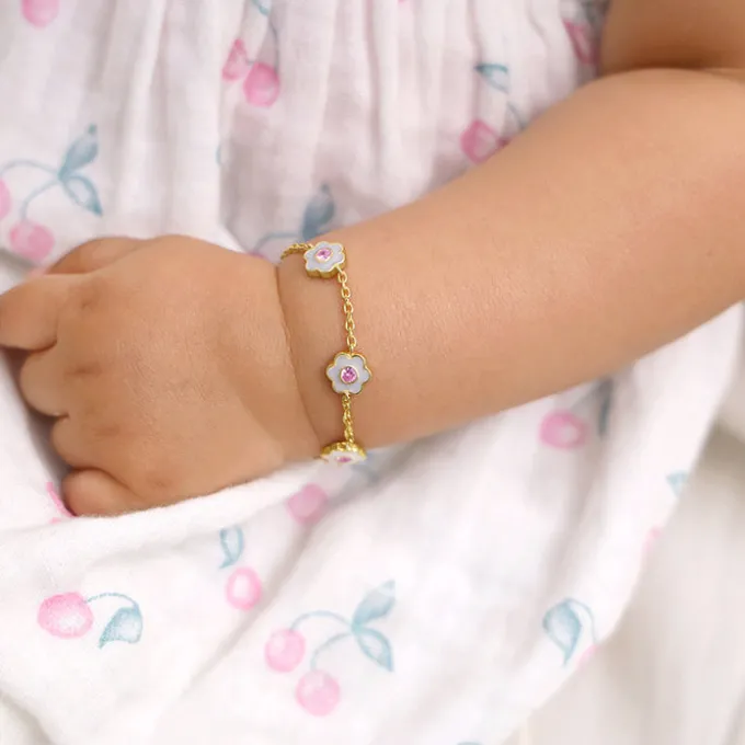 Golden White Flower Kids Bracelet (0 - 2 years)