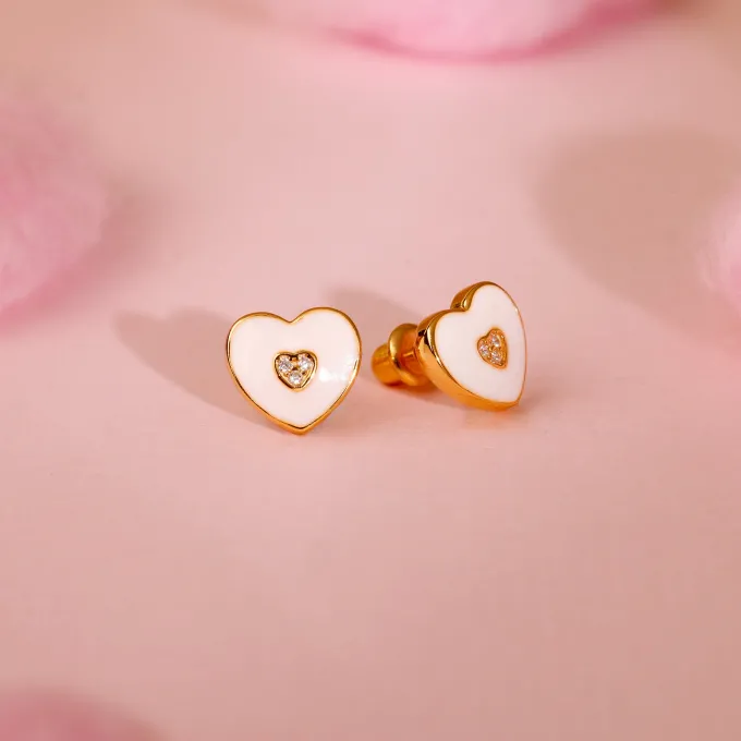 Golden White Heartie Kids Studs