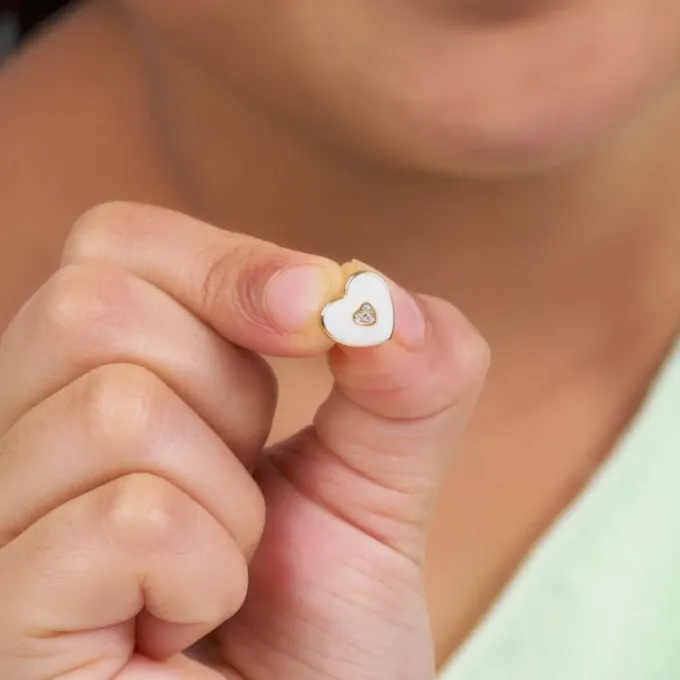 Golden White Heartie Kids Studs