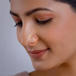 Golden Zig-Zag Red Nose Ring