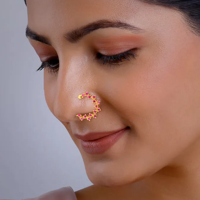 Golden Zig-Zag Red Nose Ring