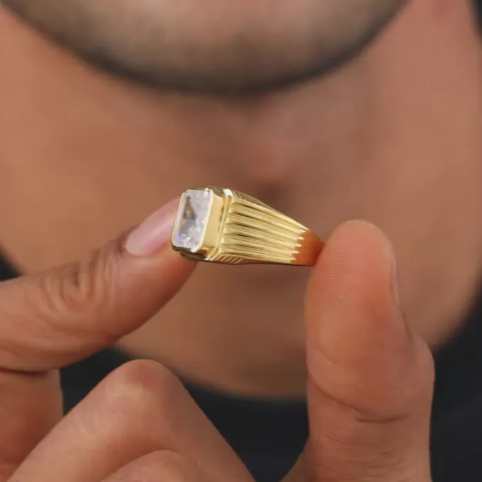 Golden Zircon Glory Ring For Him