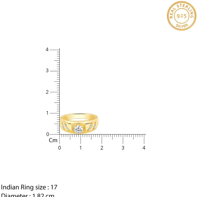 Golden Zircon Ornate Ring For Him