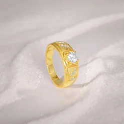 Golden Zircon Ornate Ring For Him