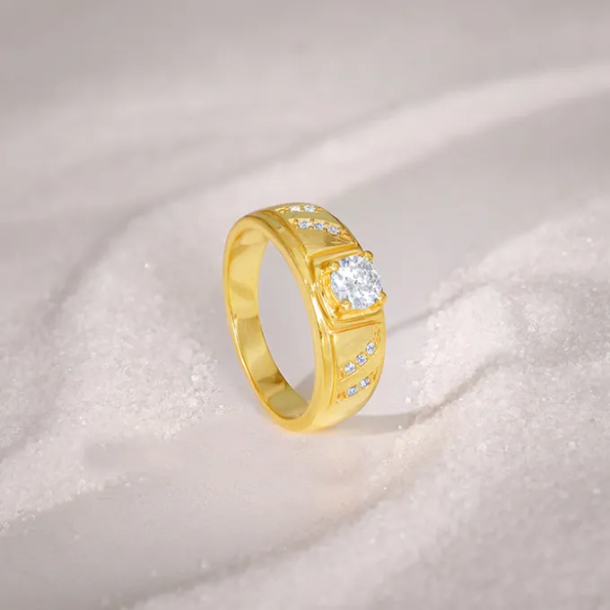 Golden Zircon Ornate Ring For Him