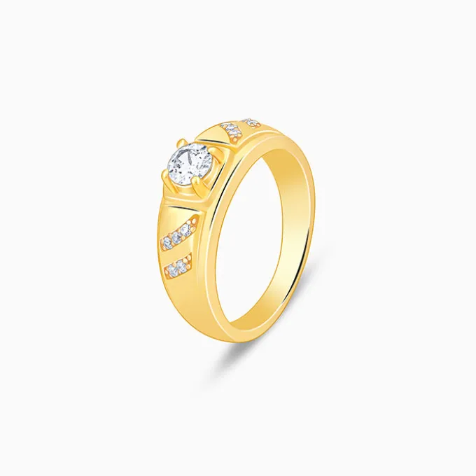 Golden Zircon Ornate Ring For Him