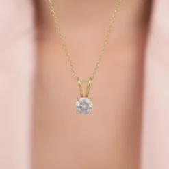 Golden Zircon Pendant with Link Chain