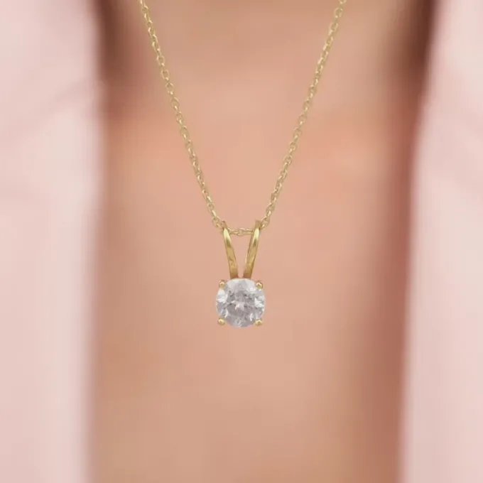 Golden Zircon Pendant with Link Chain