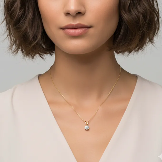 Golden Zircon Pendant with Link Chain