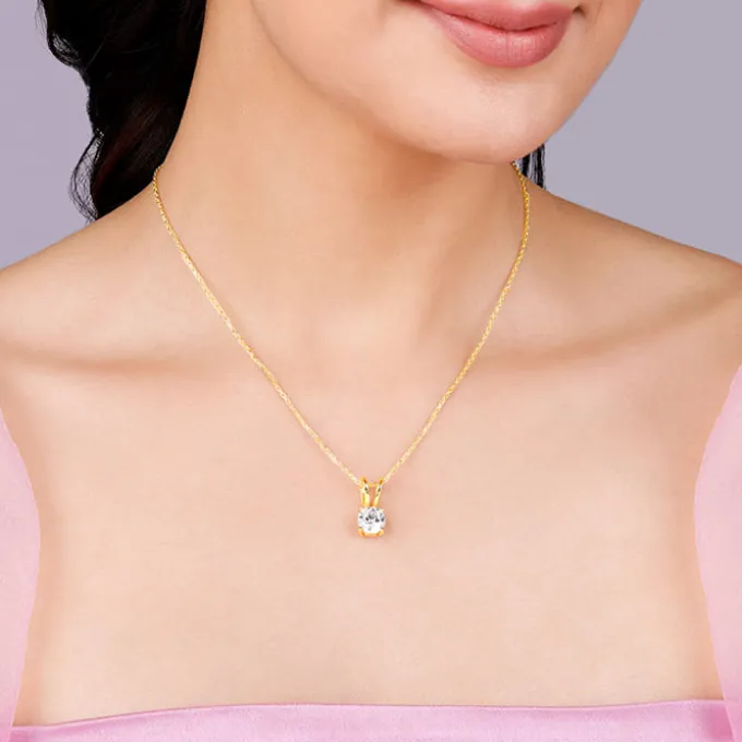 Golden Zircon Pendant with Link Chain