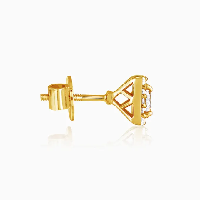 Golden Zircon Square Halo Earrings