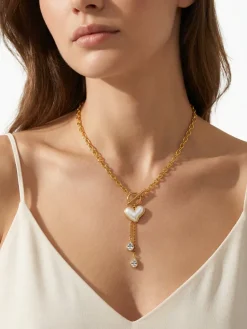 Heart Drip Gold Plated Lariat Necklace
