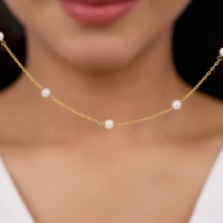 Kriti Sanon Golden Minimal Pearl Necklace